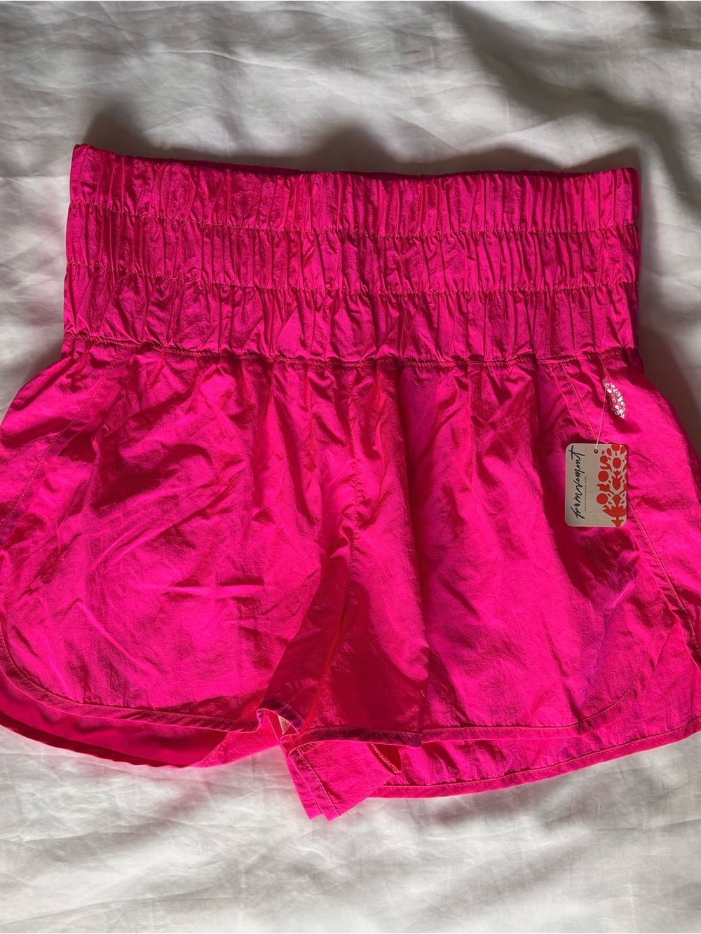 Free People Neon Pink Smocked Waist Athletic Shorts